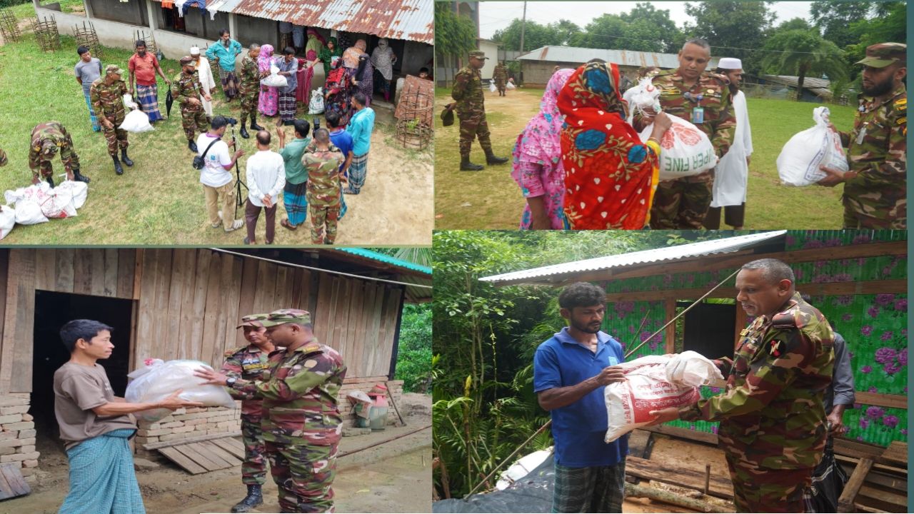 রাঙ্গামা‌টি‌তে ভারীবর্ষণে ক্ষতিগ্রস্ত পরিবারের মাঝে সেনাবাহিনীর ত্রাণ সামগ্রী বিতরণ